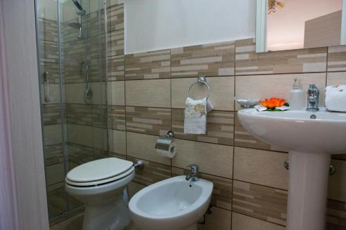 特罗佩阿B&B del Sole Tropea的一间带卫生间和水槽的浴室