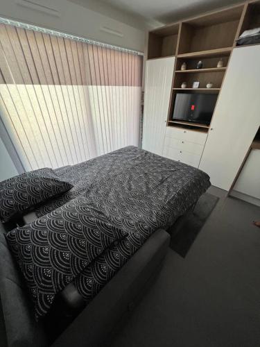 芒通Appartement tout équipé centre ville Menton的一间卧室配有一张床和电视