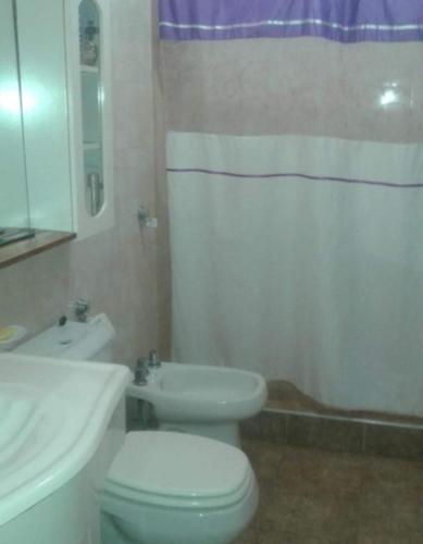 圣哈维尔Casa en Las Tapias cerca de Villa de Las Rosas的浴室配有白色卫生间和盥洗盆。