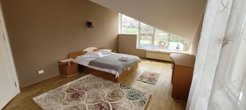 雅西BUCIUM CLUB VILA 1的一间卧室设有一张床和一个大窗户