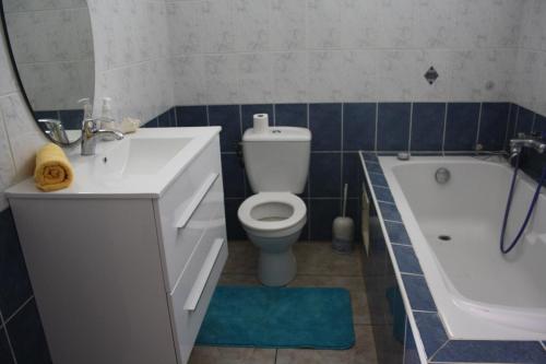 圣罗斯Happy hippies House的浴室配有盥洗盆、卫生间和浴缸。