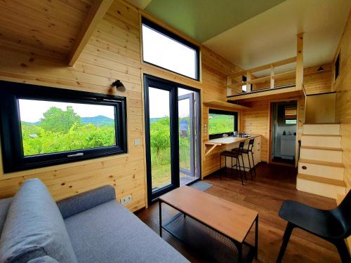 KáptalantótiPOP Tiny House Balaton的客厅配有沙发和桌子