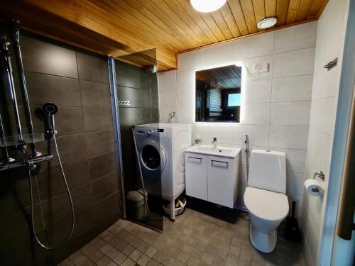 萨利色尔卡Siulanlumo的带淋浴、卫生间和盥洗盆的浴室