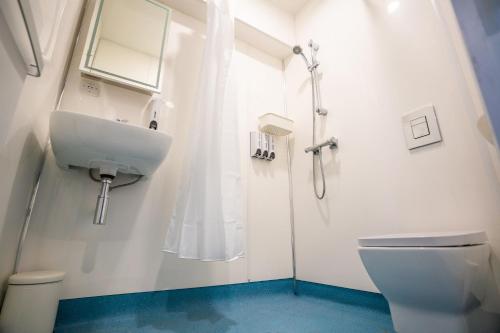 泰恩河畔纽卡斯尔Apartment Chinatown 306的白色的浴室设有水槽和卫生间。