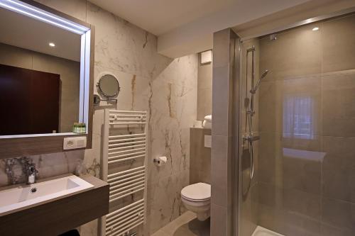 尼乌波特乌林斯皮格尔酒店的带淋浴、卫生间和盥洗盆的浴室