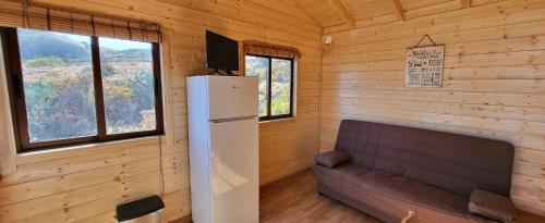 El Pinar del HierroLas casitas de Pao的小屋内的房间配有冰箱和沙发