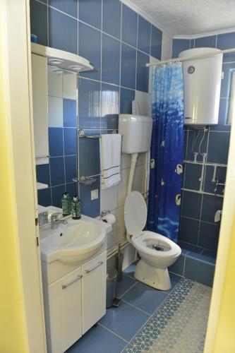 佩鲁恰茨Kuca za odmor Dragina的蓝色瓷砖浴室设有卫生间和水槽