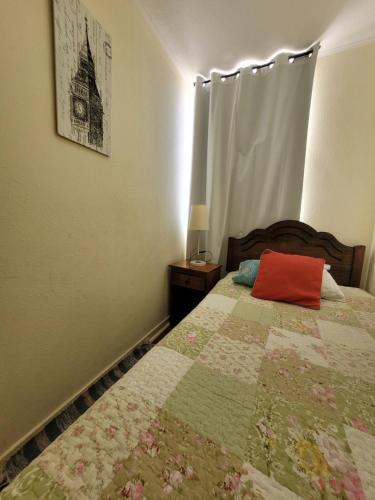 科皮亚波Atacama Valley 10的一间卧室配有一张红色枕头的床