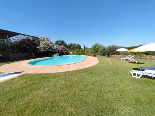 萨杜勒尼亚卡萨利生态农家乐的一个带草地的庭院内的游泳池