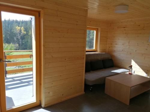 耶塞尼采Karavanke mountain hut的小房间配有沙发和窗户