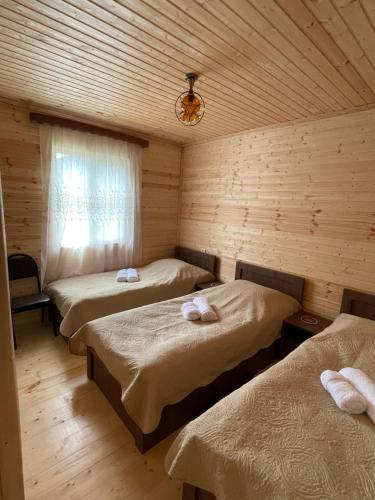 卡兹贝吉Warm House的小木屋内带三张床的客房