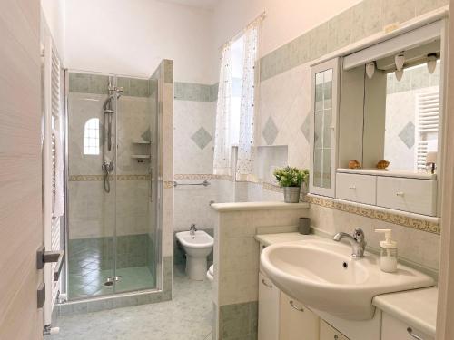 伊斯基亚Maison Marinella的一间带水槽、淋浴和卫生间的浴室