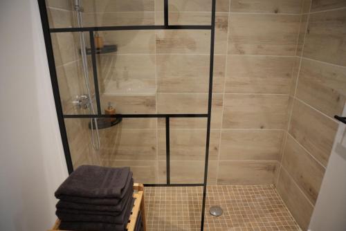 马赛« Le Madeleine »的浴室设有玻璃隔板淋浴