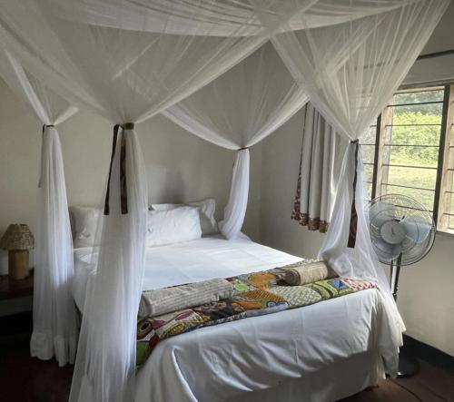 MfuweMarula Lodge的一间卧室配有一张带天蓬的白色床