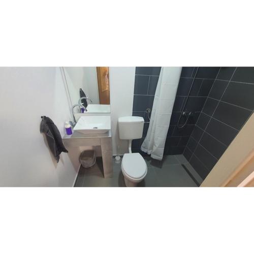 奥西耶克Budget Apartman LeLo Centar 3的浴室配有白色卫生间和盥洗盆。