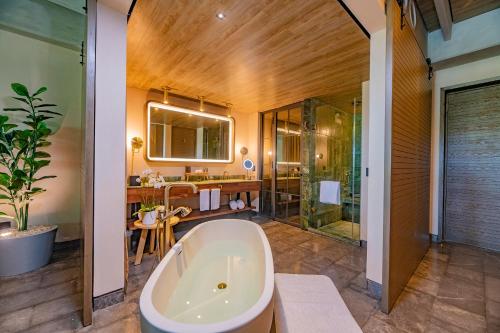 坎昆Atelier Playa Mujeres- Adults Only - All Inclusive Resort的带浴缸、淋浴和盥洗盆的浴室