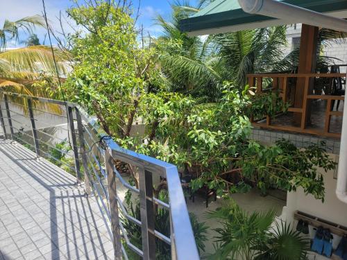 拉斯杜棕榈树旅馆的通往树木繁茂的房子的楼梯