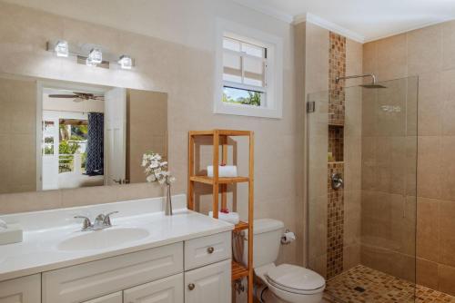 卡斯特里贝尔乔成人全包酒店的一间带水槽、卫生间和淋浴的浴室