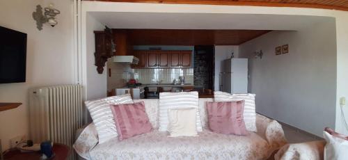 马克里尼撒Pelionature Maizonette的客厅配有沙发和4个枕头