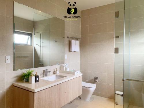 后川Villa Panda - Sanctuary Ho Tram Resort的一间带水槽、卫生间和镜子的浴室
