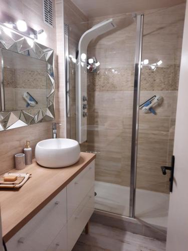 拉特斯特德布赫Dune的一间带水槽和玻璃淋浴的浴室