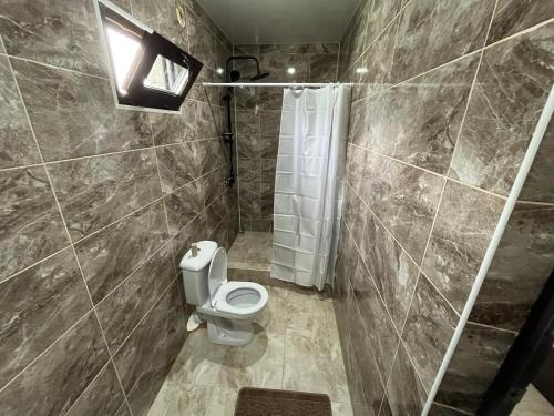 加格拉Леон的一间带卫生间和淋浴的小浴室