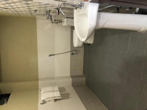 纳加阔特Nayagaun Village Resort的浴室配有卫生间、水槽和毛巾。