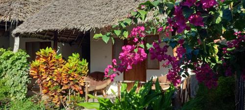 马特姆维Morningstar Bungalows Zanzibar的前面有花的房子