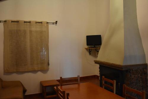 El Bonillocasas rurales la lagunilla的客厅设有壁炉、桌子和电视。