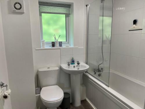 IbstockThe Aldridge 2 Bedroom Apartment with FREE Parking的浴室配有卫生间、盥洗盆和淋浴。