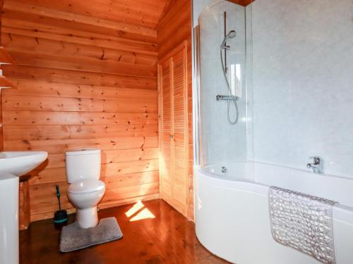 博德明Willow Lodge的浴室配有卫生间、浴缸和水槽。