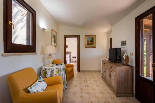 加拉托内Tenuta DonnAnna Agriturismo&Glamping的客厅配有黄色椅子和电视