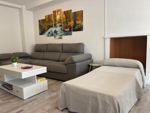 维拉加尔西亚·德·阿劳萨Apartamento Vilagarcía de Arousa -Playa 7 - Rías Baixas的客厅配有床和沙发