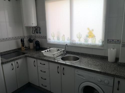 托雷德本纳贾尔邦Apartamento 60 m2 en la playa的厨房配有水槽和洗衣机