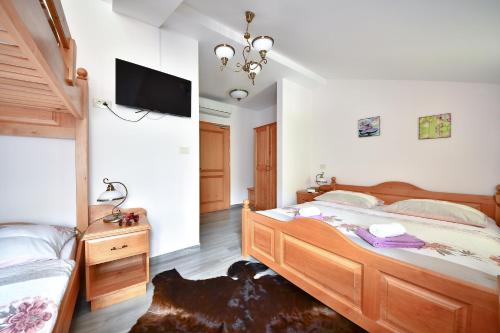 伊利尔斯卡比斯特里察Farm Stay Peternelj的一间卧室配有两张床和一台平面电视