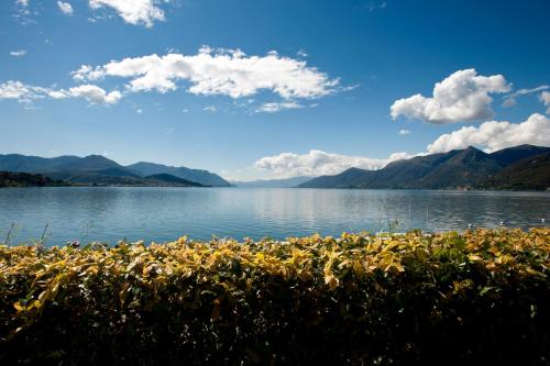 勒威诺Casa Dolce的享有以山脉为背景的湖泊美景