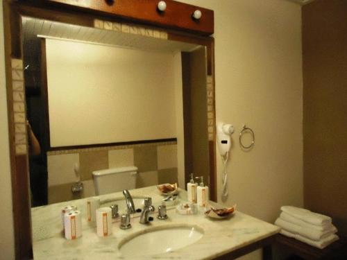 伊瓜苏港巴莎诺瓦套房酒店的一间带水槽和大镜子的浴室