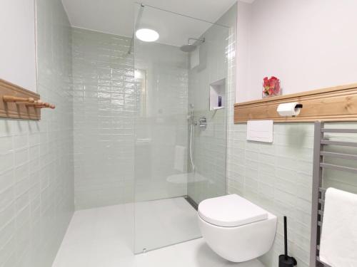苏希采Baron Apartments Sušice的白色的浴室设有卫生间和淋浴。