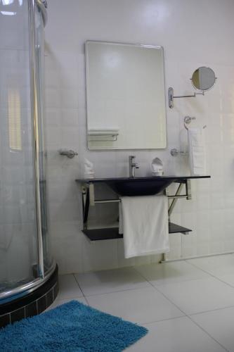 卢萨卡Nomads Court Chudleigh的一间带水槽和镜子的浴室