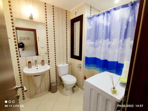 索佐波尔Студио Boho Green life Sozopol的浴室配有卫生间、盥洗盆和淋浴。