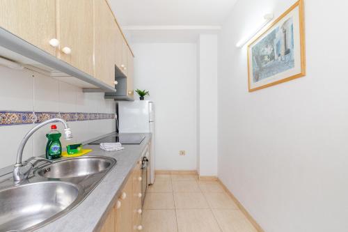 罗萨里奥港Flatguest Fuerteventura Airport的厨房配有两个水槽和一台冰箱