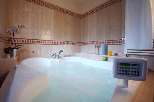 阿尔巴·阿德里亚蒂卡包拉凯酒店的浴缸里装满了水,里面装有温度计