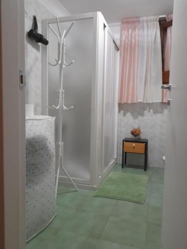 滨海波利尼亚诺Casa dei sospiri的带淋浴的浴室和绿色地板。