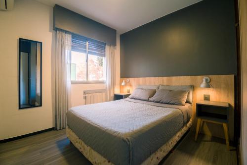 门多萨寒意客栈旅馆 的一间卧室设有一张大床和一个窗户。