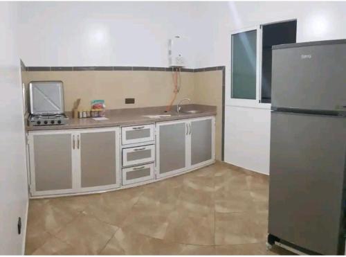 胡塞马Superbe Appartement的一间带冰箱和水槽的小厨房