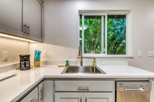 尤金Pearl Street Studio的厨房设有水槽和窗户。