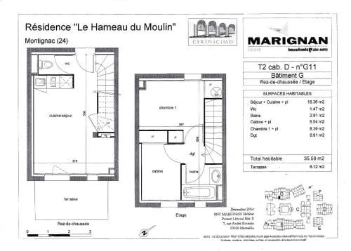 蒙蒂尼亚克résidence le hameau du moulin -- chemin de Gouny 24290 montignac- DORDOGNE的厨房和浴室的平面图