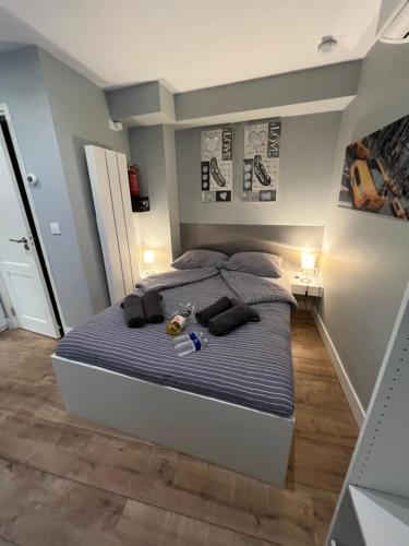 阿姆斯特丹City Center Studio Amsterdam的一间卧室配有一张带蓝色床单的大床