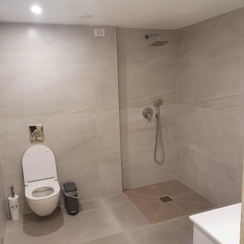 莫迪因יחידת דיור מושלמת בגבעה C במודיעין的浴室配有白色卫生间和淋浴。
