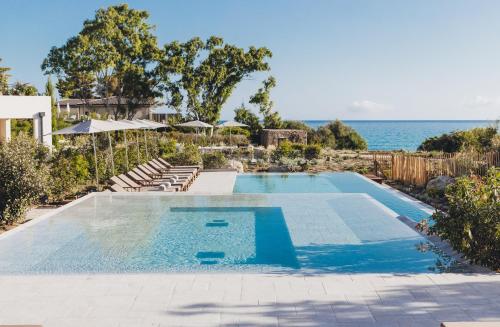 利勒鲁斯Casa Paradisu的一座背景海洋的游泳池